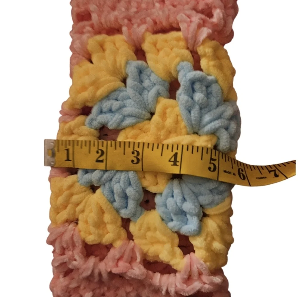 Handmade Pastel Crochet Beanie Wrist Warmers Set Pink Yellow Blue Hand Knit - Picture 7 of 16